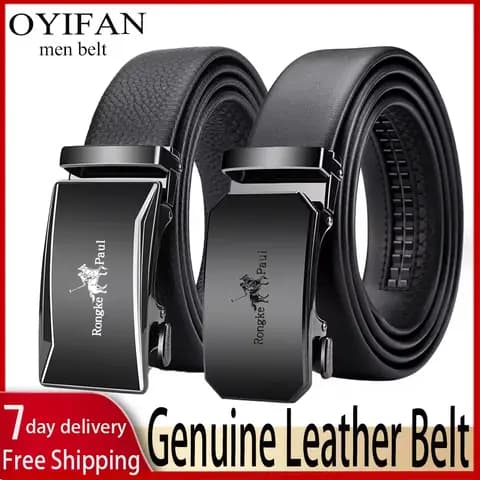 OYIFAN Genuine Leather Belt with Adjustable Automatic Buckle