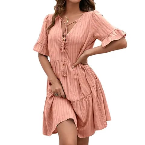 Short-Sleeve A-Line Casual V-Neck Summer Dress