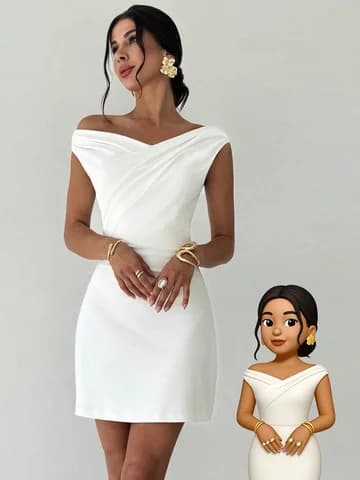 Single-Shoulder Draped Pleated Mini Dress