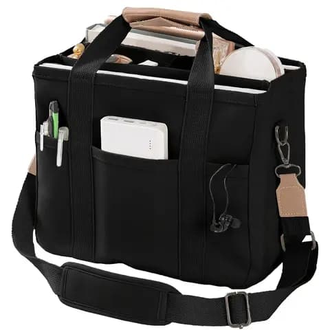 Casual Canvas Multi-Pocket Tote Bag, Adjustable Strap
