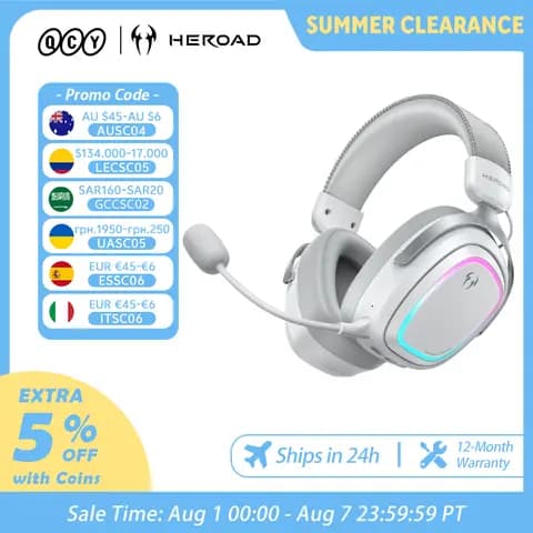 QCY Heroad GT2 Wireless Gaming Headset, Tri-Mode RGB, PC Edition