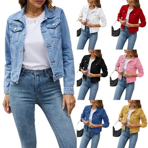Slim Jean Jacket, Button-Down Chest Pocket Denim Coat
