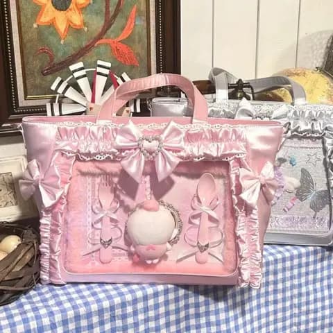Lace Bow Ribbon Shoulder Bag, Y2K Portable Tote
