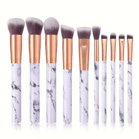 10-Piece Marble Makeup Brushes, Synthetic Kabuki Set