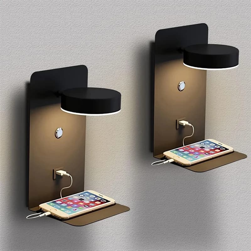 LED Wall Lamp with USB Charging Port for Bedroom Decor