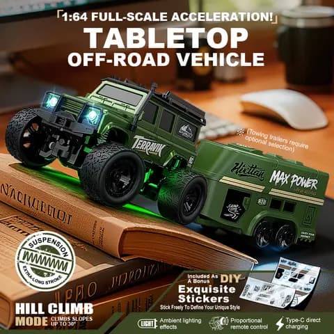 1:64 Mini RC Climbing Car with Trailer